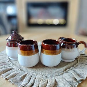 🆕Coffee Bar Set with 4 pieces, 2 coffee cups, 1 cream cup and 1 sugar bowl, NEW